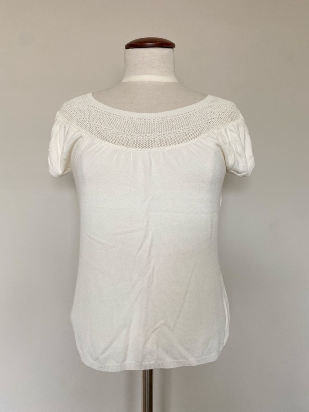 Vintage Talbots Italy Made Ivory Sweater Women M Cap Sleeve Crochet